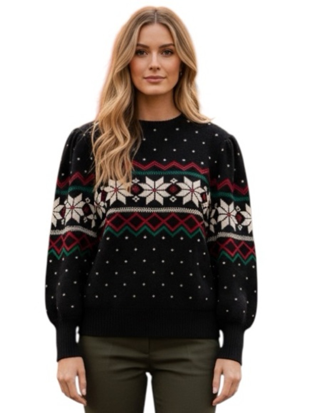 Ralph Lauren Black Label Graciela Fair Isle Plus Size 2X Puff-Sleeve Sweater NWT